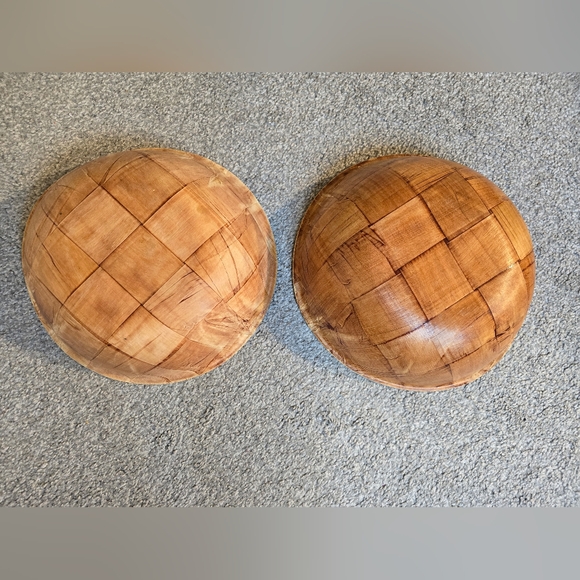 Vintage MCM Formosa Wood Woven Checked 9 Piece Salad Bowl Spoon & Fork Set - Picture 7 of 10